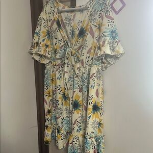 SHEIN Yellow and Blue Ruffled Wrap Sundress